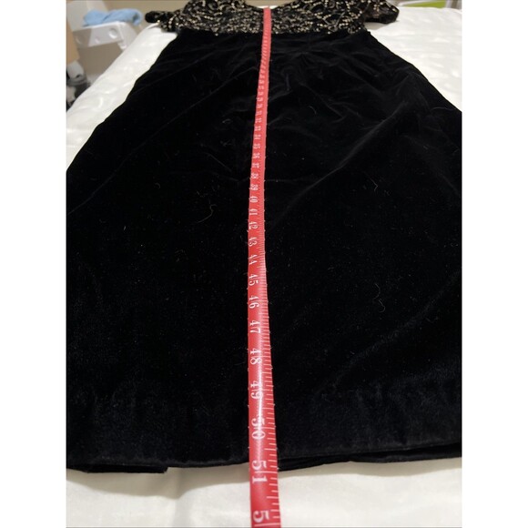 VTG Jessica Howard Velvet Maxi Dress Size 14 Black Gold Embroidered Front Slit - Picture 14 of 16